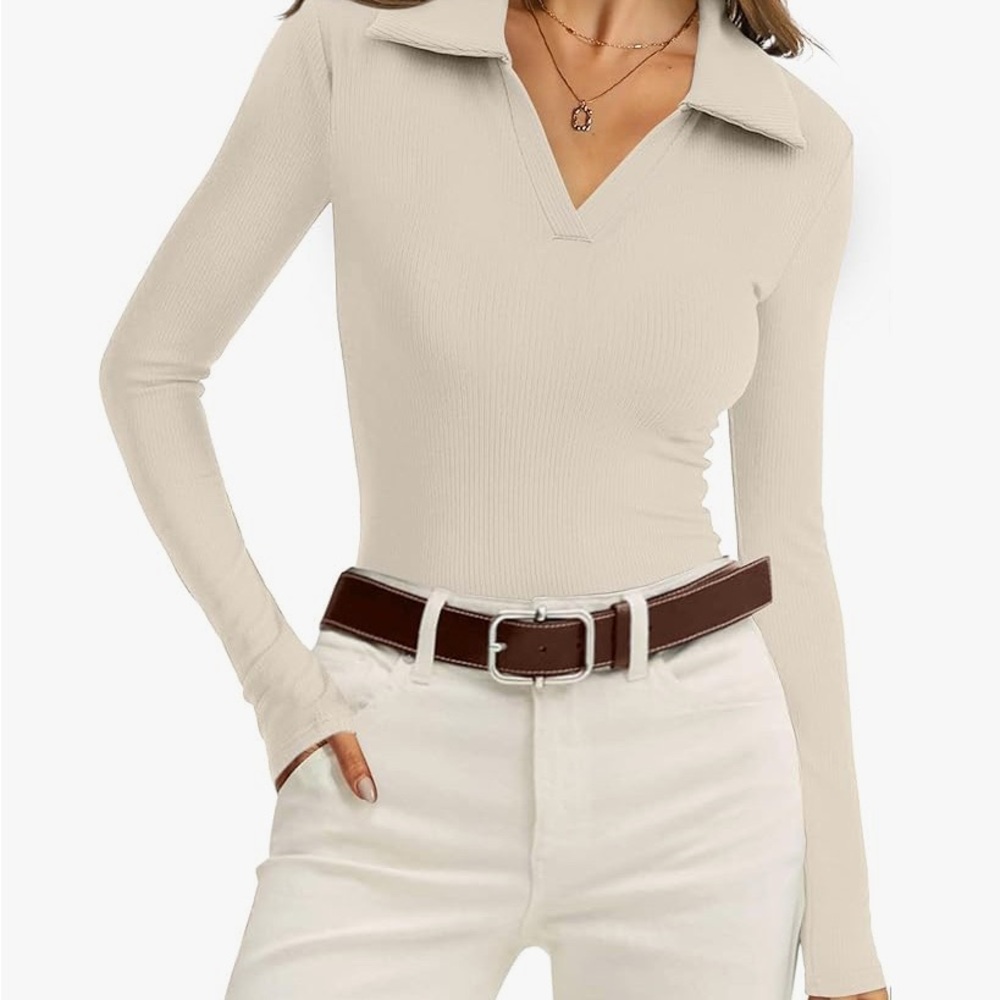 Women’s Cream Ribbed Long Sleeve Top